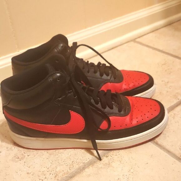 Nike Men's Court Vision Mid Bred Red & Black Shoes DM8682-001 Size 10 - Picture 1 of 13